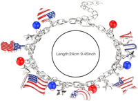Lux Accessories Silver America Americana 4th of July American Pride Flag Map Red Blue Stars USA Chain Bracelet
