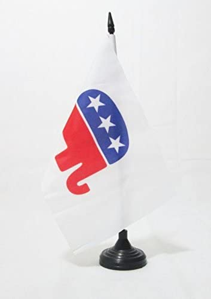 AZ FLAG US Republican Party Table Flag 5'' X 8'' - American Republic Desk Flag 21 X 14 Cm - Black Plastic Stick and Base