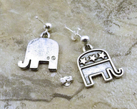 Pewter Republican Elephant - GOP - Charm on Silver Stud Earrings - 0207 for Jewelry Making Bracelet Necklace DIY Crafts