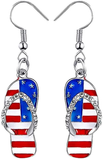 Patriotic Red White Blue American USA Flag Earrings,Flip Flop Sandal Butterfly Diamond Dangle Drop Earring,4th of July Independence Day Gift