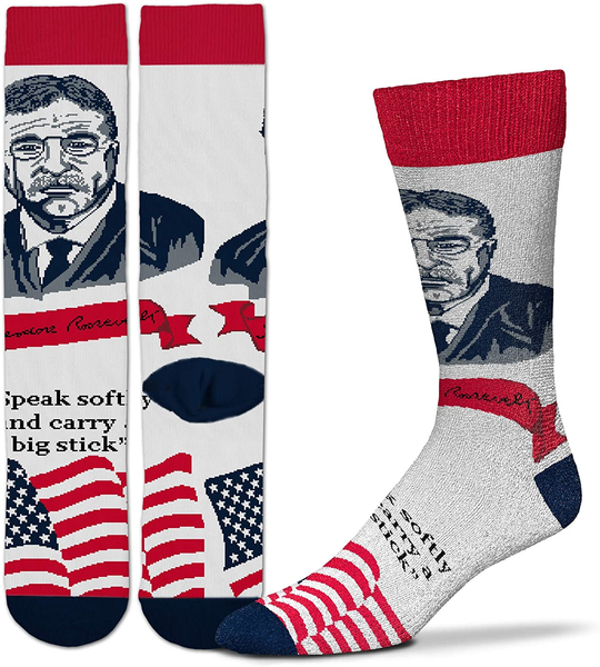 Historic United States Presidential Selfie Socks (One Size Fits Most) - Inspirational Quotes and Sayings (Theodore Roosevelt - Speak softly and carry a big stick)