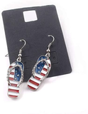 Patriotic Red White Blue American USA Flag Earrings,Flip Flop Sandal Butterfly Diamond Dangle Drop Earring,4th of July Independence Day Gift