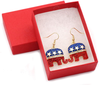 Cocojewelry GOP Republican Party Elephant 4Th of July American Flag Color Dangle Hook Earrings