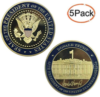 5 Pack Donald Trump Gold Plated Coin, Seal of The President Challenge Coins, Commemorative Gift with Case and Stand