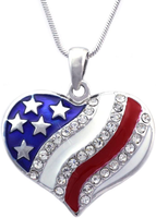 USA American Flag Heart Patriotic 4th of July Independence Day Pendant Necklace & Earrings Set