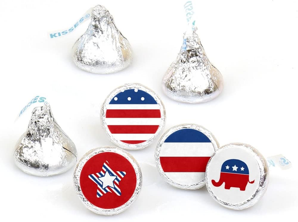 Big Dot of Happiness Election Republican - Political Election Party round Candy Sticker Favors - Labels Fit Chocolate Candy (1 Sheet of 108)