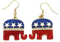 Cocojewelry GOP Republican Party Elephant 4Th of July American Flag Color Dangle Hook Earrings